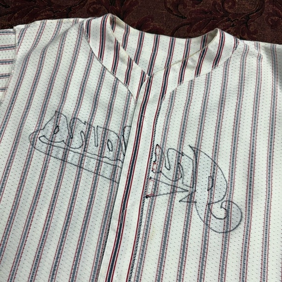 80s Striped Cleveland Indians Majestic MLB Baseball Jersey - Picture 7 of 9